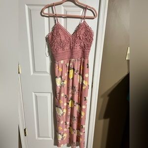 Pinky/peach No Boundaries XL Maxi Dress with yellow floral design. NWOT